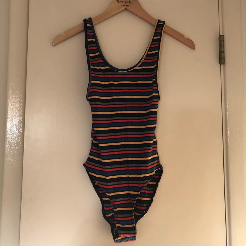 Out From Under striped snap body suit